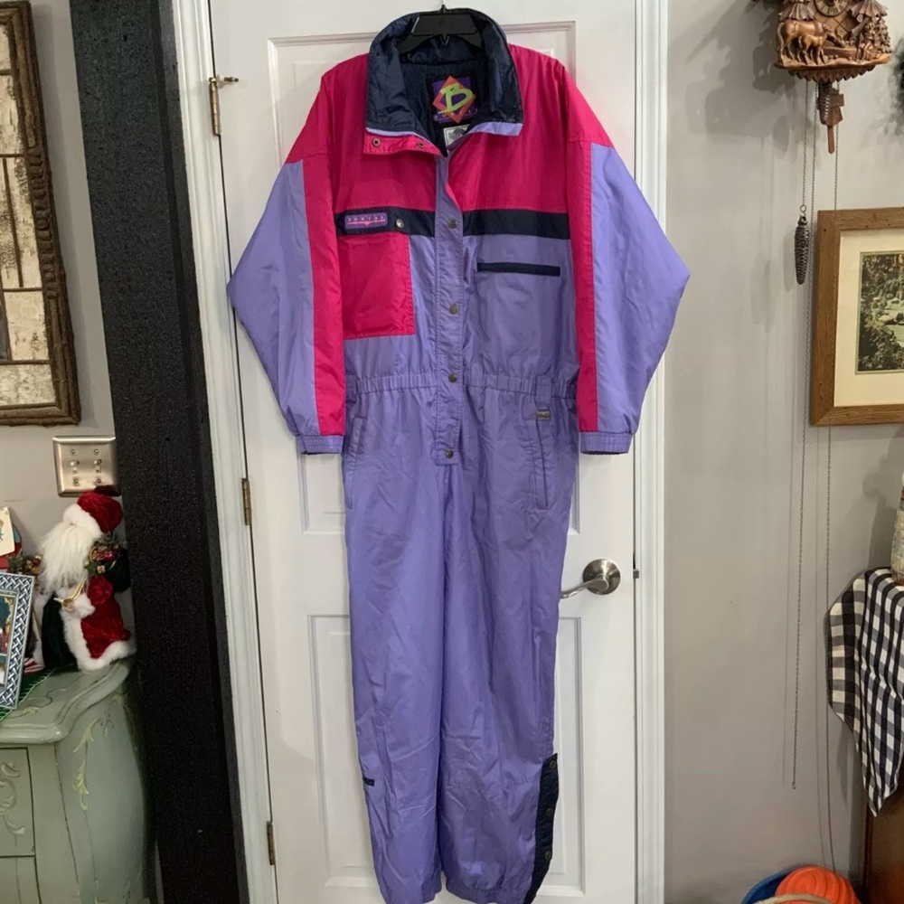 Boreal Vintage 80s 90s Purple Pink Blue Ski Snowsuit Womens Sz 16 Entrant Fabric